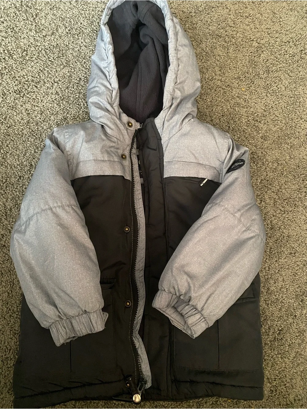 3T Oshkosh Kids Two-Tone Hooded Winter Jacket - Silver & Black